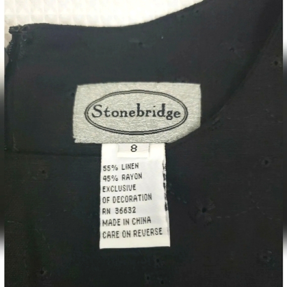 Linen Blend Maxi Dress Black VTG. Stonebridge Size 8 Sleeveless NWT. - Picture 4 of 11